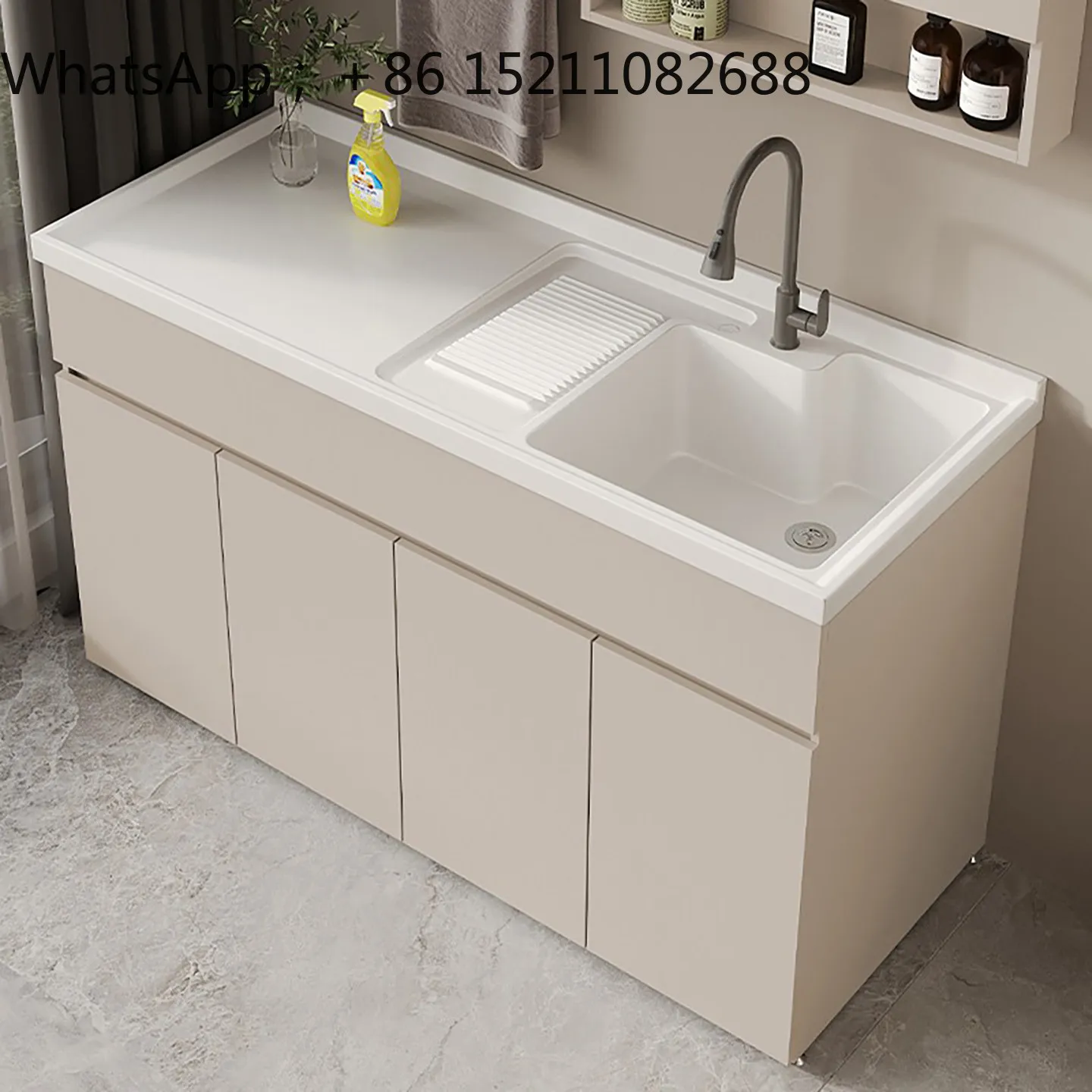 LLY honeycomb aluminum balcony washing machine integrated cabinet with washboard, laundry cabinet, quartz stone basin