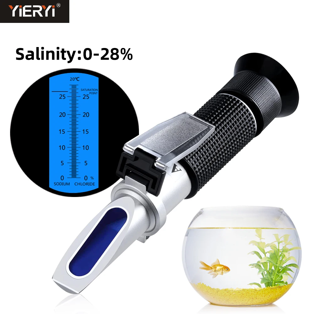 

0-28% Salinity Refractometer with ATC Saltwater Aquarium Salinometer Measuring Sodium Chloride Content in Brine Food Pool Tank