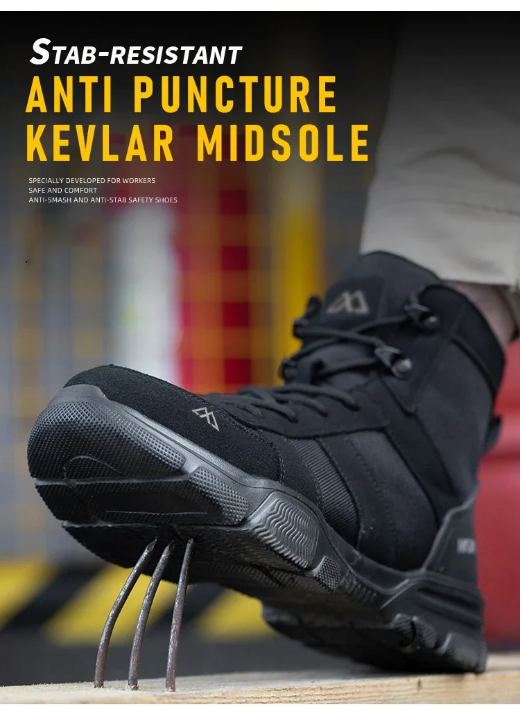 Stahlkappen-Arbeitsschuhe Unzerstörbare Sicherheitsschuhe für Männer Stoßfeste, durchtrittsichere Bergbaustiefel Modische Herren-High-Top-Stiefel Sneakers – Detail 11