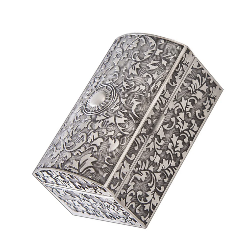 

1pc Retro Jewelry Storage Box Exquisite Organizer Holder Vintage Ring Earring Necklace Case Gift For Women Travel Home Silver