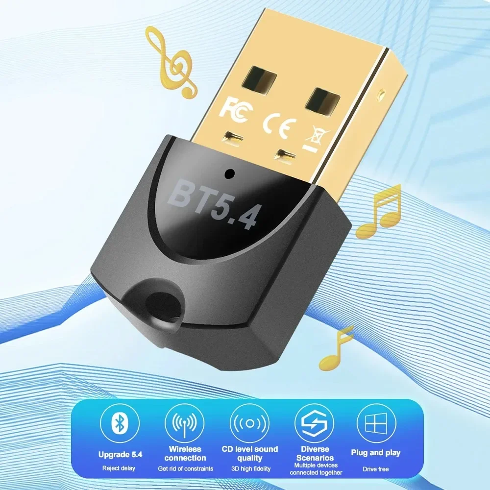 USB Bluetooth 5.4 Adapter Wireless Dongle Adapters for PC Wireless Mouse Keyboard Music Audio Receiver Transmitter Bluetooth