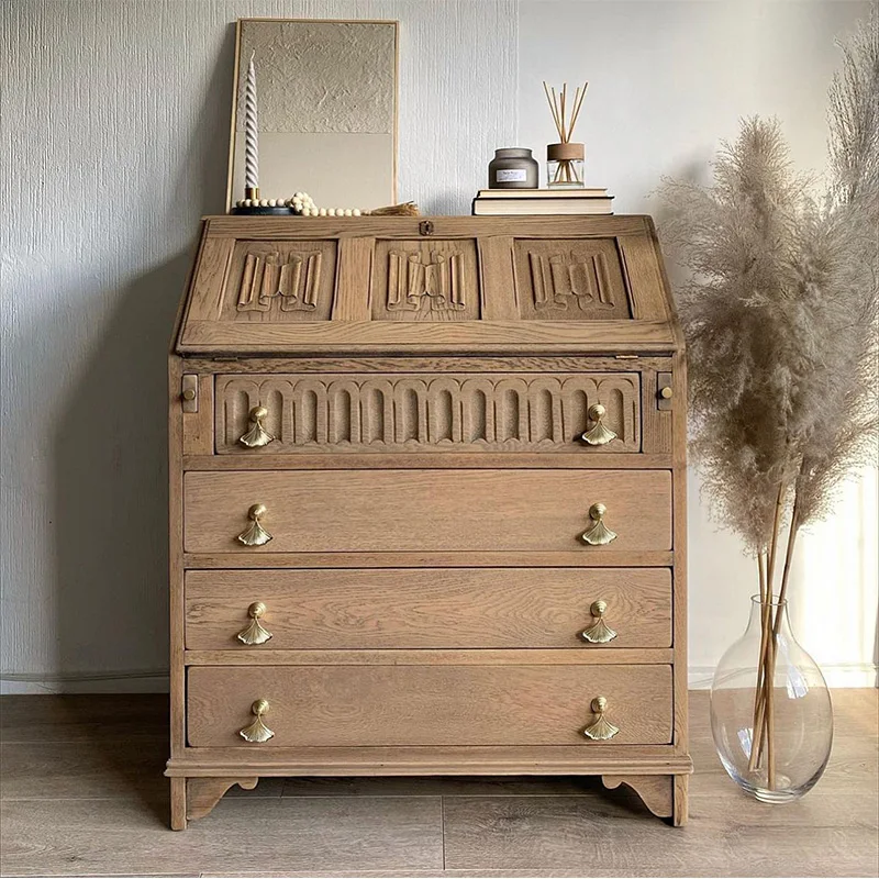 

French retro high chest cabinet integrated dresser bedroom bedside storage cabinet American solid wood multi-functional locker