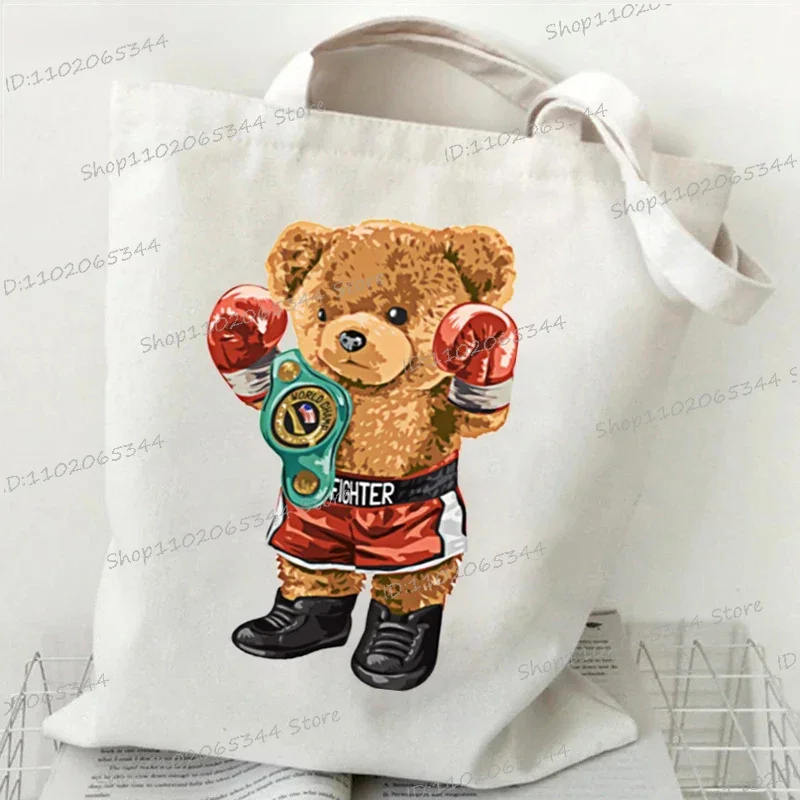 New Funny Bear Harajuku Shoulder Bag for Women Casual Reusable Shopping Bag Teddy Bear Graphic Tote Bag Street Handbags for Lady