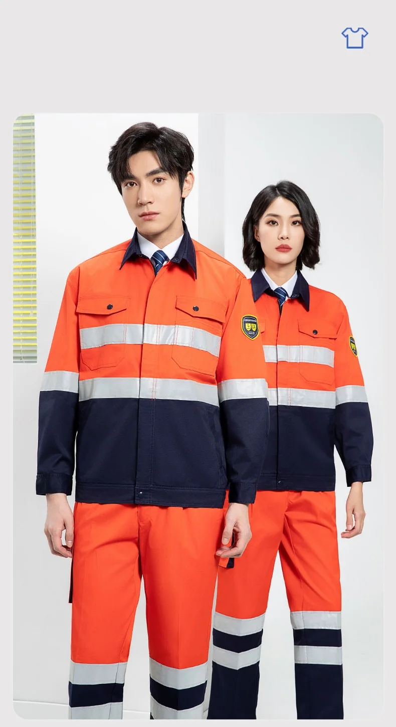 Anti static Hi Vis Reflective Safety Work Polo Shirt and trousers Men Women Long Sleeve with Pocket Workwear Two Tone Miner suit