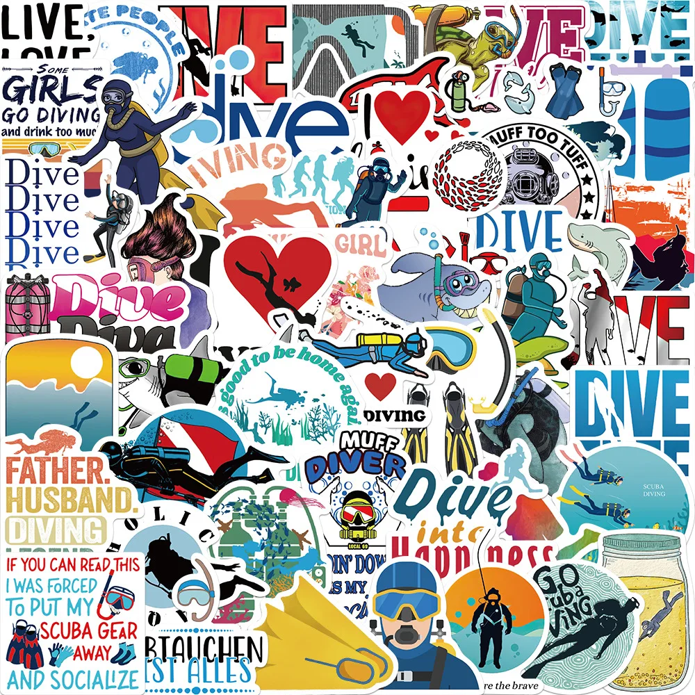 

10/30/50pcs Cartoon Summer Diving Graffiti Stickers Scrapbook Pvc Luggage Kids Toys Creative Phone Laptop Decal Decor Stickers