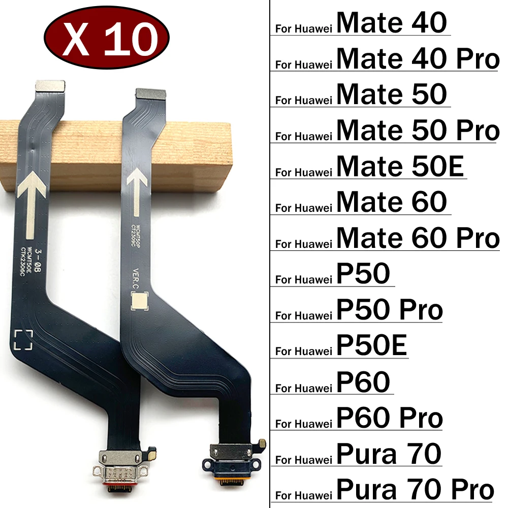 

10 шт., USB-порт для зарядки, док-станция, разъем для зарядного устройства, гибкий кабель для Huawei Mate 40 50 50E 60 Pro P50 P60 P50E Pura 70 Pro