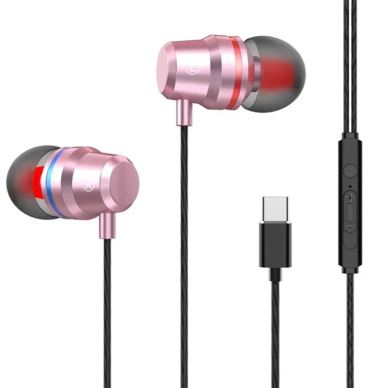 Fones de ouvido metálicos tipo C para Oneplus, controle de fio, baixo, microfone intra-auricular, fone de ouvido magnético, Xiaomi, P50, 9, 8, 7 Pro, P50