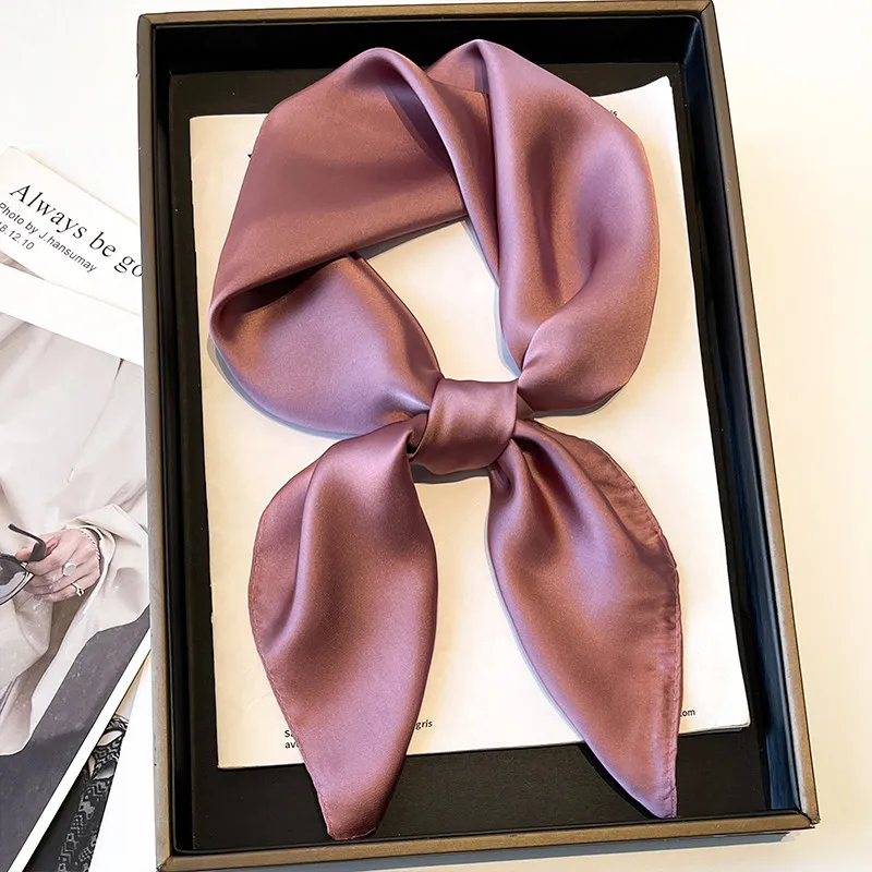 Simple solid color scarf for women, faux silk small square scarf 70cm, basic style for pairing with shirts, neckerchief, or hair