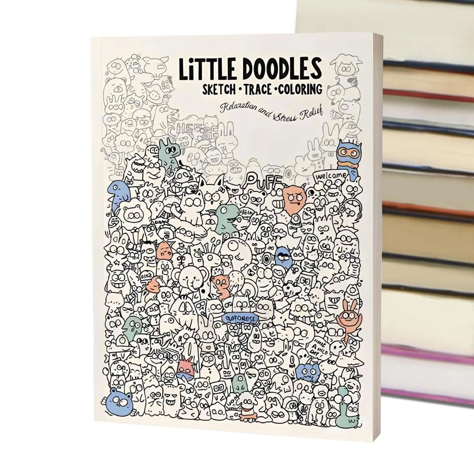 Livre de coloriage pour adultes avec des motifs de gribouillis, activités de pleine conscience, livre de coloriage mignon pour femmes, hommes, adultes, maison, bureau, école, voyage