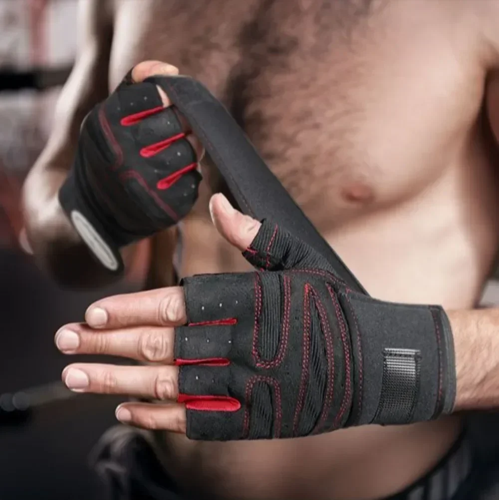 Guantes de gimnasio para hombre y mujer, mancuernas para Crossfit, culturismo, correa de Fitness, entrenamiento deportivo, ejercicio, guantes de ciclismo sin dedos