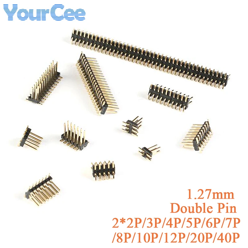 10pcs Double Row Pin Vertical Patch 2*2P/3P/4P/5P/6P/7P/8P/10P/12P/20P/40P 1.27mm Connector Gilt