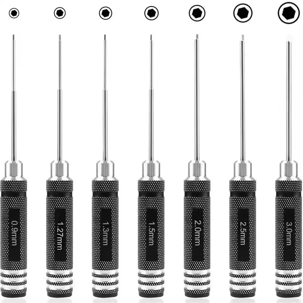 7pcs Set HSS Hexagonal Key Screwdrivers Tools 0.9-3.0mm For RC Model Hexagonal Screwdriver For Helicopter Toys
