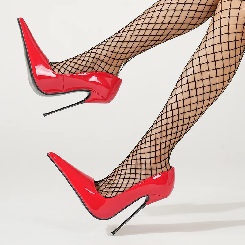 

FHC 14CM Metal High Heels,Women Pumps,Men Fetish Bed Cosplay Shoes.Extremely Pointy Toe,Shallow Out,Slip On,Red,Custom Colors