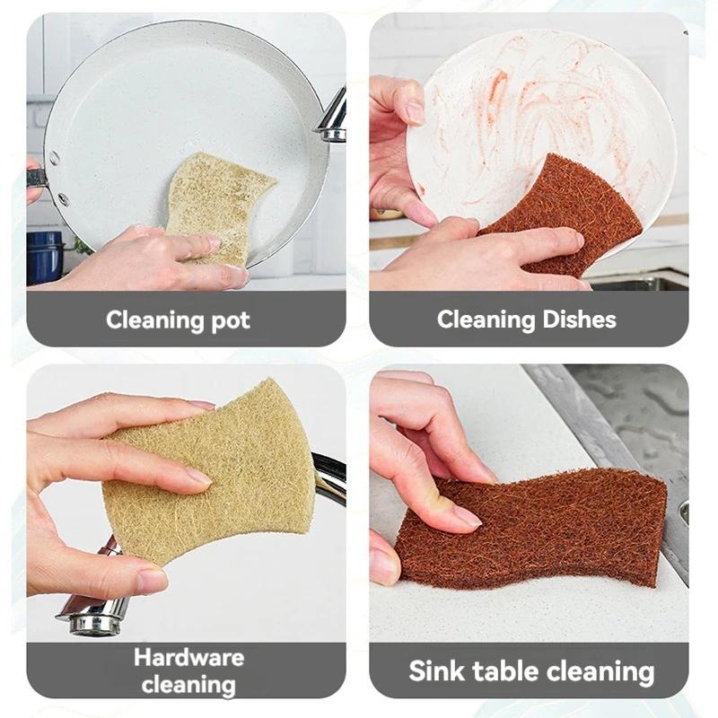 S Style Sisal Sponge Microfiber Eco-friendly Natural Sisal Fiber Sponge Kitchen Dish Washing Scouring Pad Pan Pot Cleaning Cloth