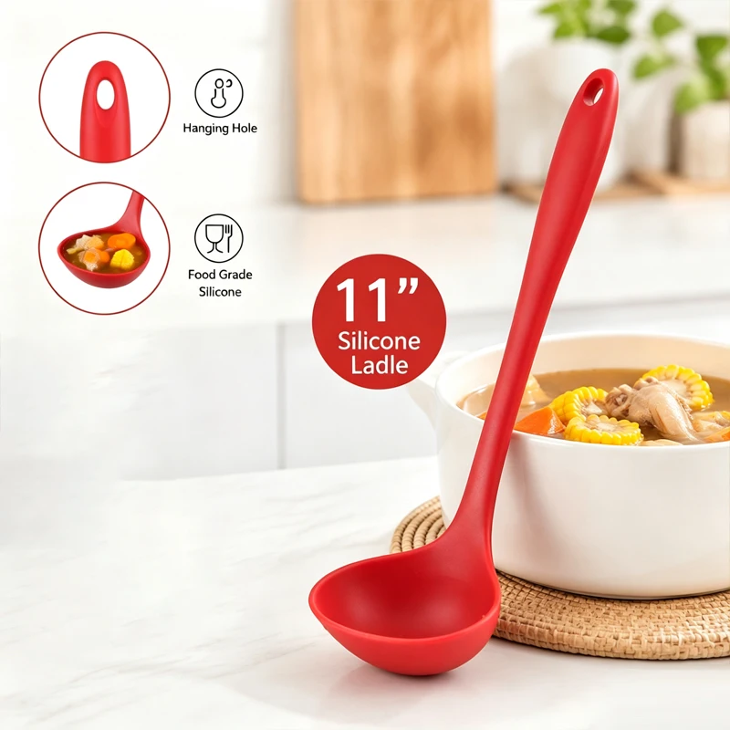 11inch Silicone Ladles Soup Spoons Heat Resistant Round Scoop Non-stick All-in-one Silicone Large Spoon Kitchen Cooking Utensils