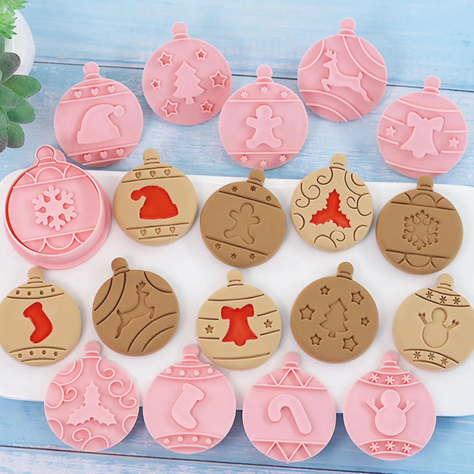 3D Cookie Stampers Non-Stick Safe Cookie Stampers For Baking In 10 Different Christmas Elements Cookie Stampers For Baking