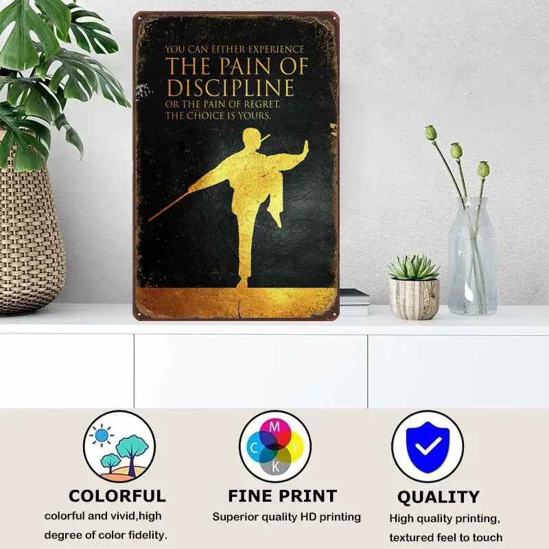 Pain of Discipline Ziglar Poster Tinplate Sign Art Wall Decor Vintage Metal Plate Gaming Room Decoration Retro Coffee Bar Home