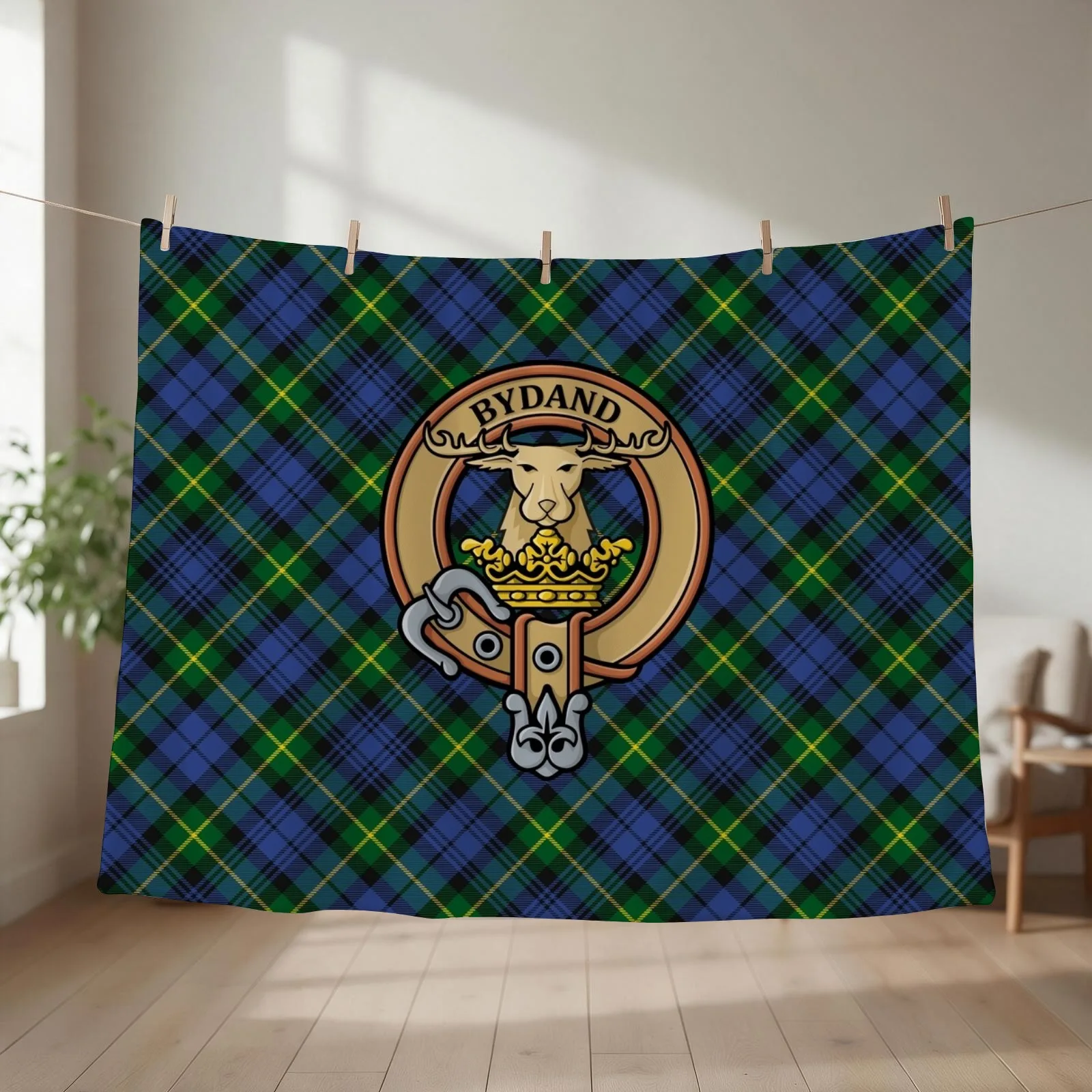Clan Gordon Crest over Tartan Throw Blanket Bed covers Luxury Throw Hair cosplay anime Blankets