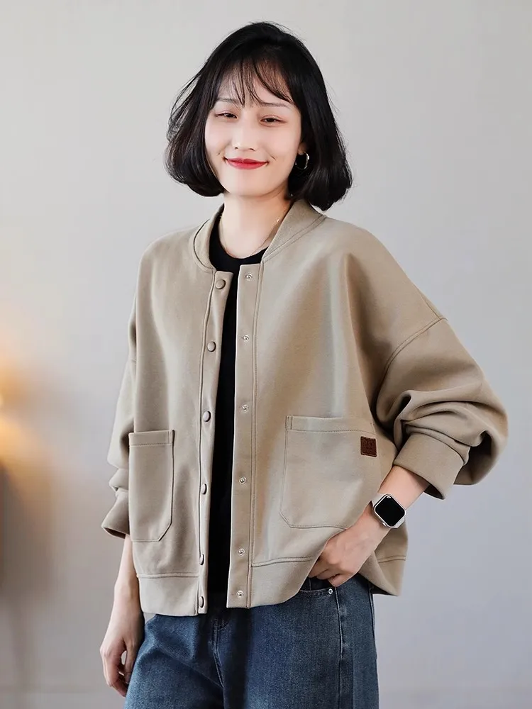

Korean Sle Simple Ladies Baseball Jaet Sweatirt Spring Autumn New Large Size Commuting Versatile Long Sve Sports Jac...