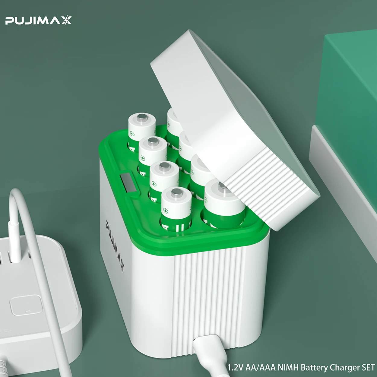 PUJIMAX LED Display AA/AAA Battery Charger 8 Slots For NI-MH /NI-CD aa aaa 1.2V Rechargeable Battery