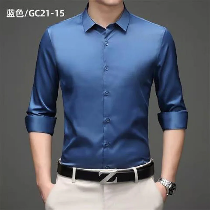 Spring and Autumn Formal Men\'s Work Clothes Long-Sleeved Shirt Business Ironing-Free Young and Middle-aged Social Solid Color