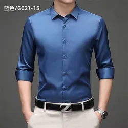 Spring and Autumn Formal Men's Work Clothes Long-Sleeved Shirt Business Ironing-Free Young and Middle-aged Social Solid Color