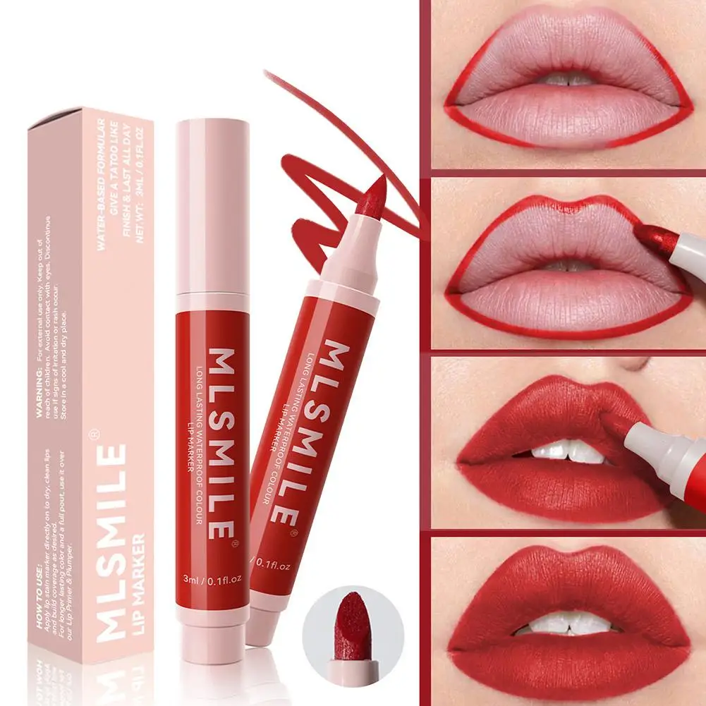 Matte Marker Lippenstift Lipliner Lippenstift Lipliner Cosmetische Hydraterende Waterdichte Langdurige Lippenstift Lippenvoering Contour Pen Make-Up Tool