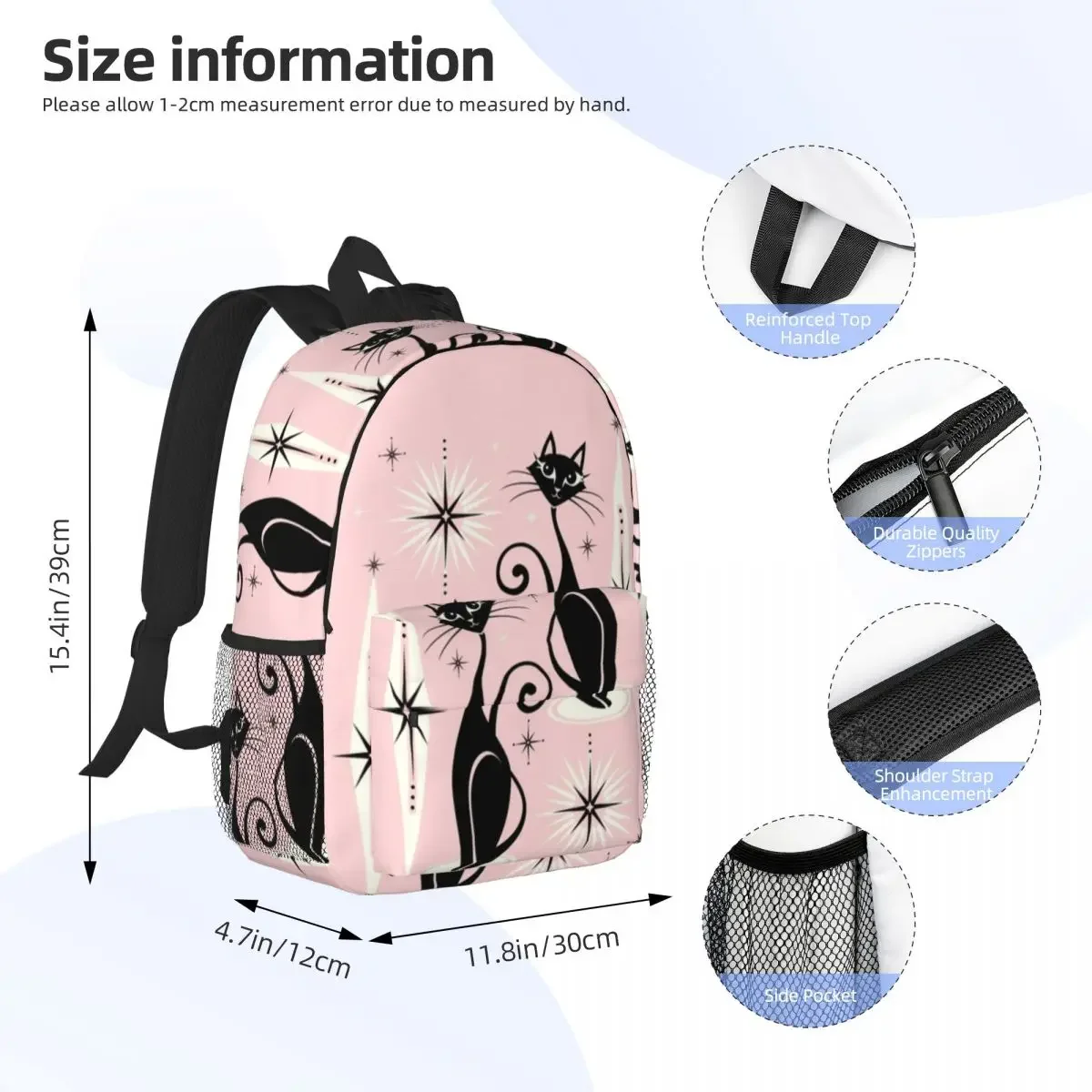 Black Cat On Pink Background Backpacks Teenager Bookbag Cartoon Children School Bags Travel Rucksack Shoulder Bag Large Capacity