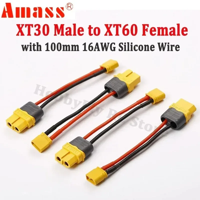 

4PCS XT30 Male to XT60 Female Adapter Plug with 16AWG Silicone Wire 100mm for RC Lipo Battery Drone FPV Car Boat Charger