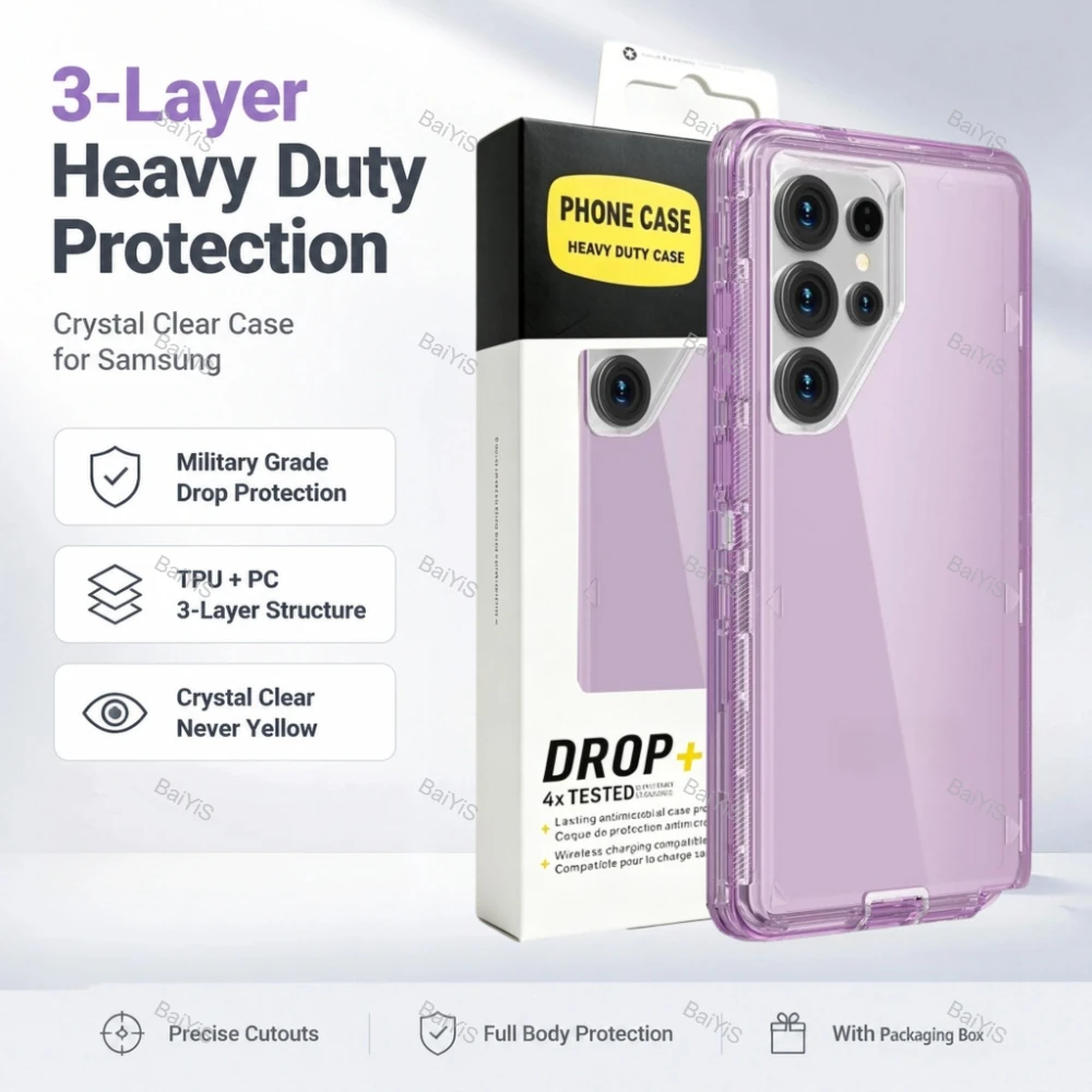 3-in-1 Transparente Hülle pour Samsung Galaxy S26 S25 S24 S23 S22 S21 Ultra Plus TPU+PC Kratzfester Dreischichtiger Schutzüberzug