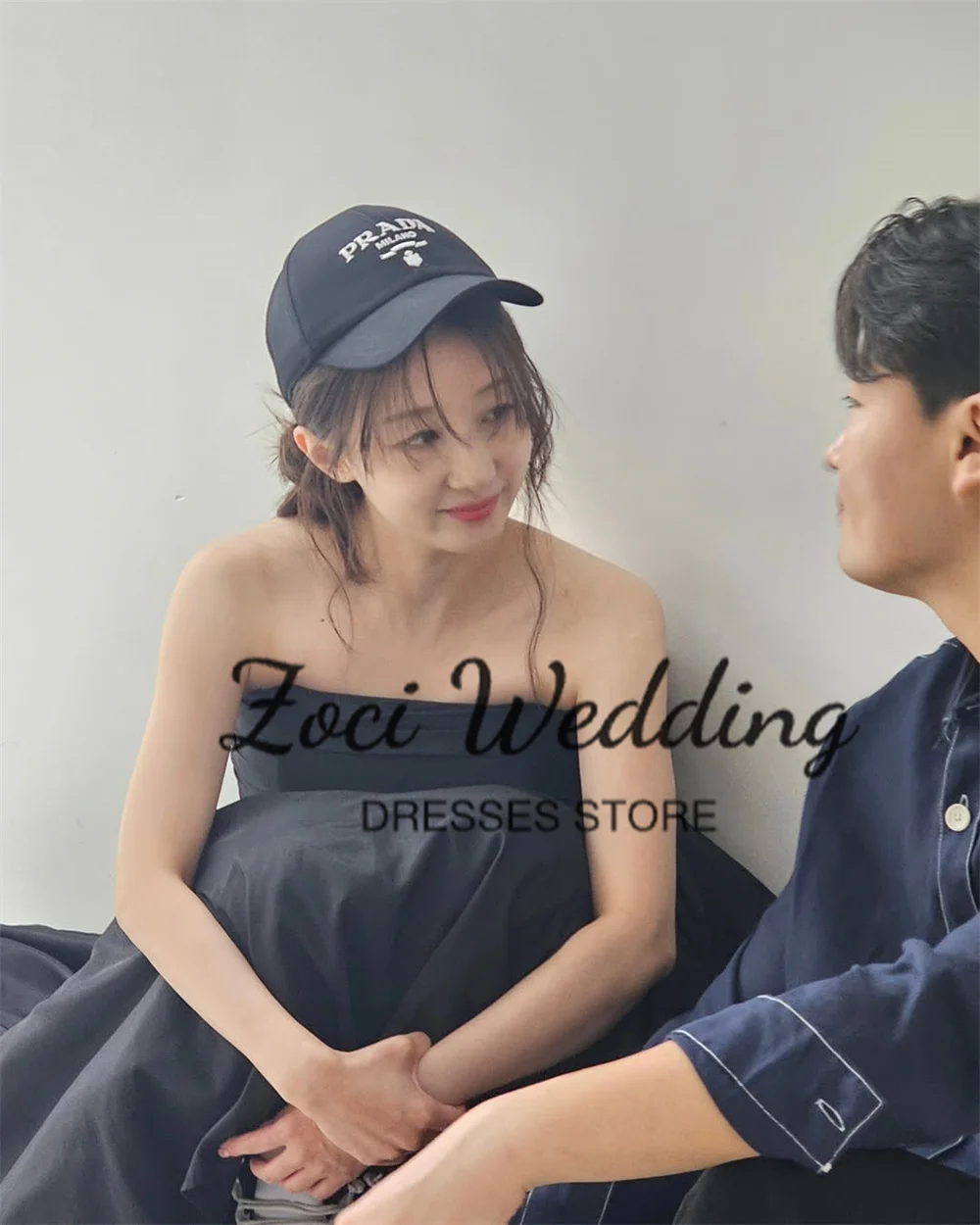 Zoci-女性用の黒のストラップレスドレス,カスタマイズされたタフタ,写真撮影のレセプションドレス,韓国のウェディングドレス