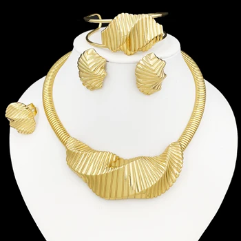 Brazilian 18K gold plated jewelry set for wome full set jewelry necklace earrings bracelet and ring nigeria trend