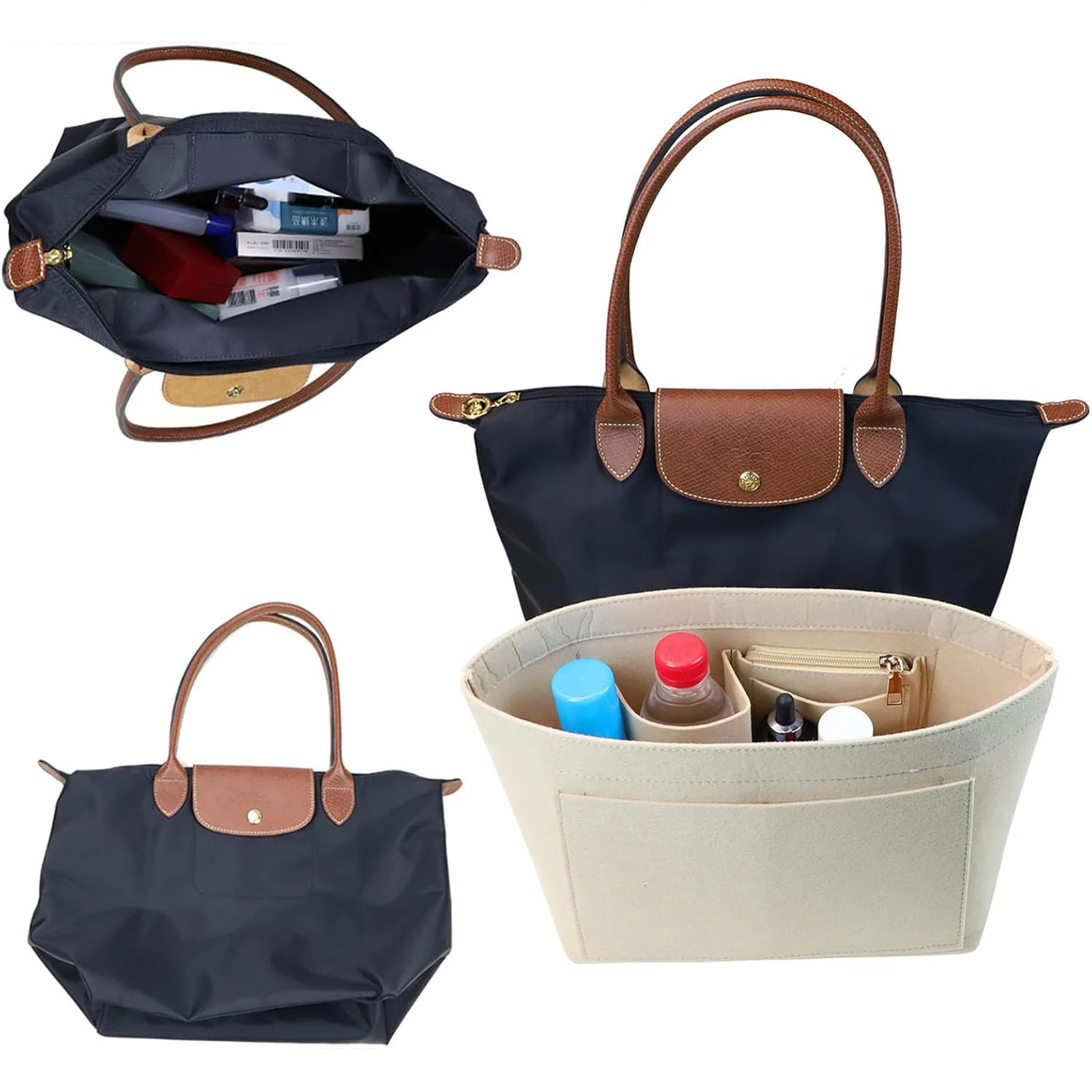 Felt Insert Bag Fits for Longchamp Handbag Liner Bag Felt Cloth Makeup Bag Support Travel Portable Insert Purse Organizer