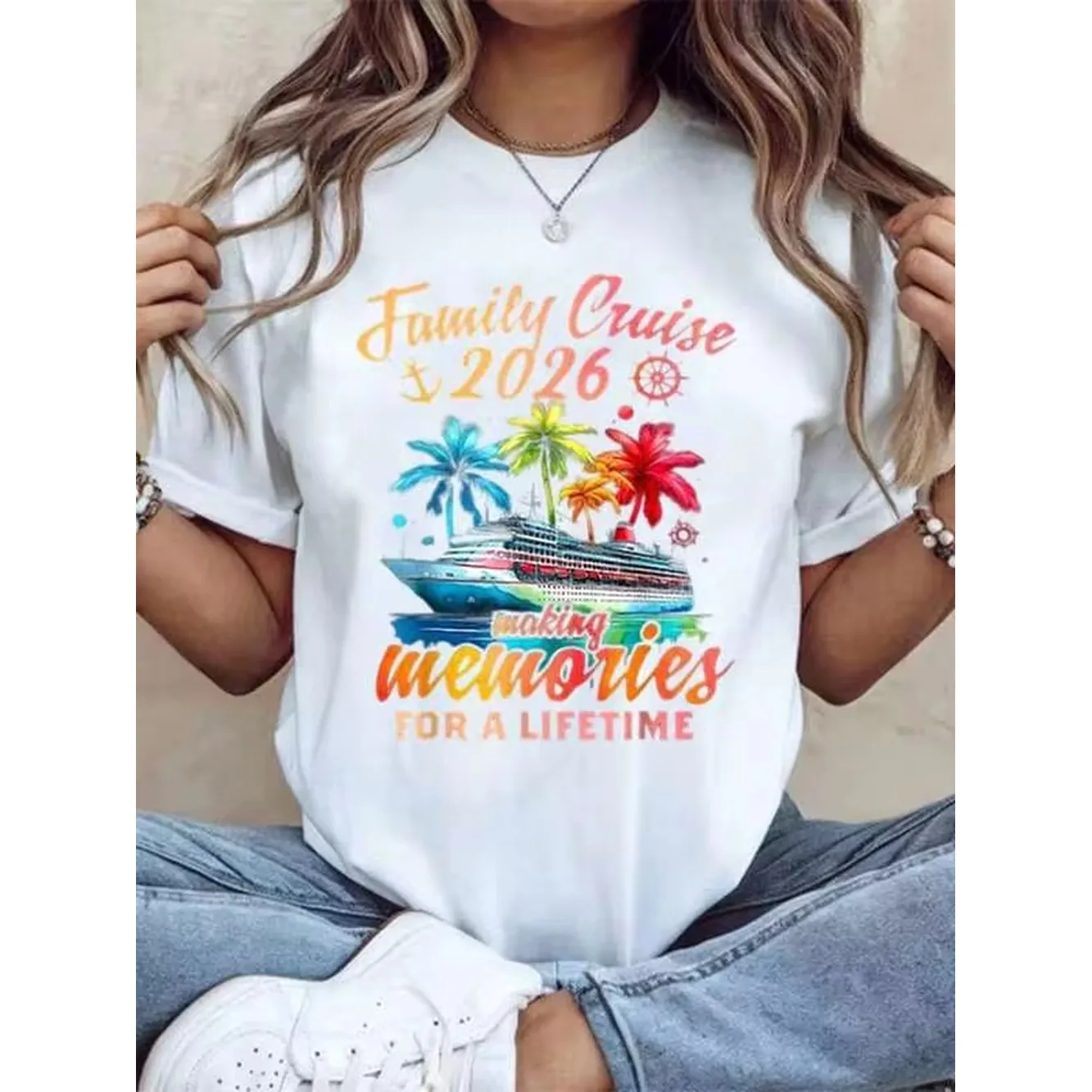 Family Cruise 2026 Making Memories For A Lifetime Tropical Cruise Ship Shirt Vacation Travel Gift For Women Men Unisex T-Shirt Summer Holiday Wear,220g