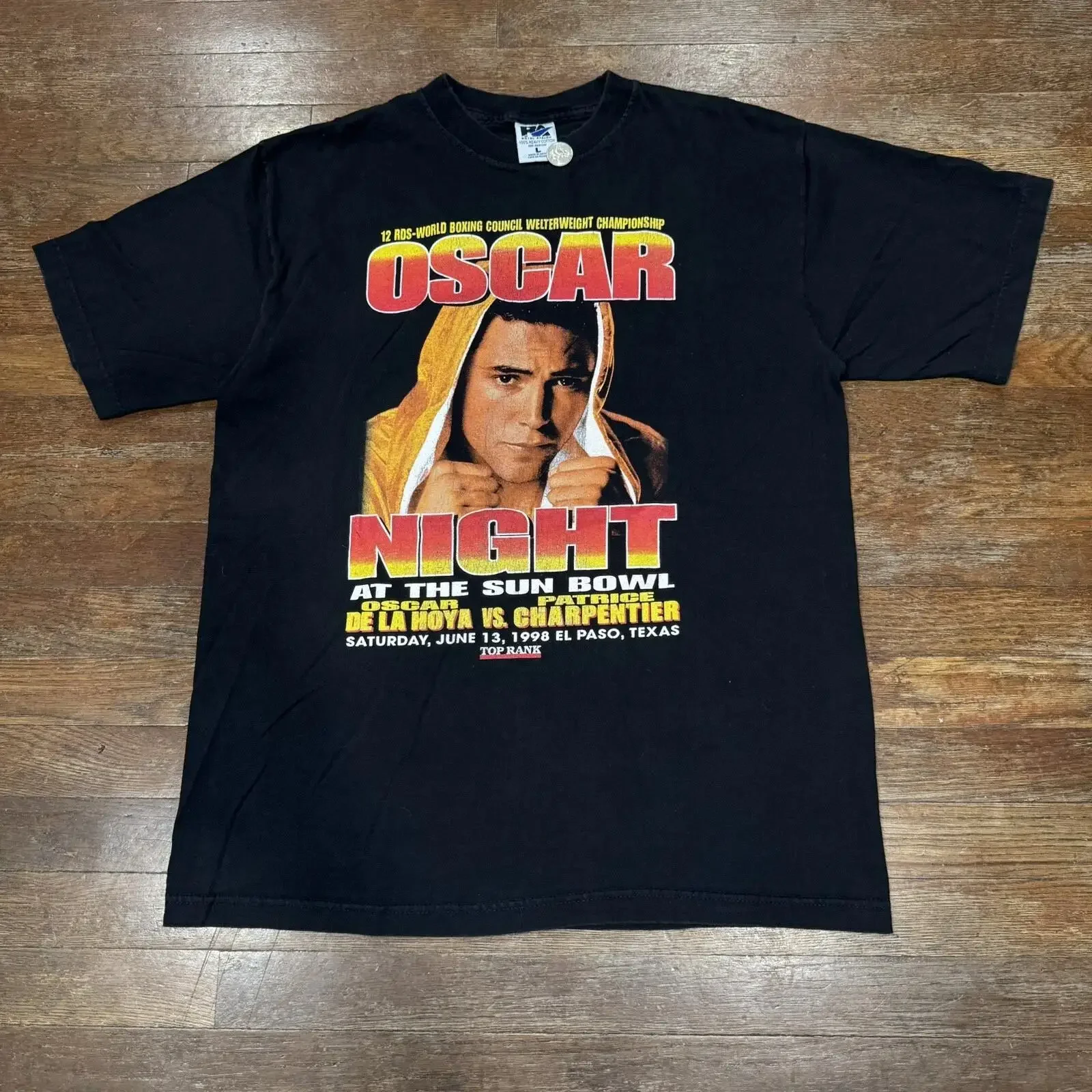 Vintage Oscar De La Hoya Boxing T Shirt The Challenge 1998 Size Large Black vintage Washed Soft Slightly homme streetwear