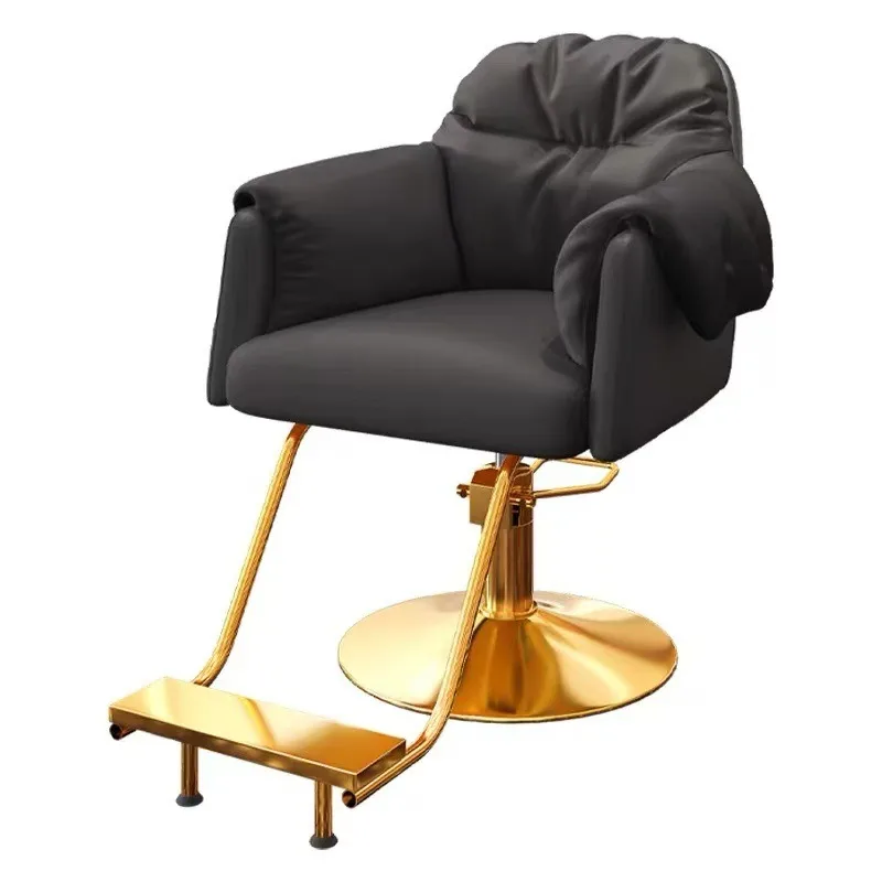Hair chair, light luxury barber shop hair cutting chair, hydraulic lifting and rotating PU soft bag hair salon perm and dyeing