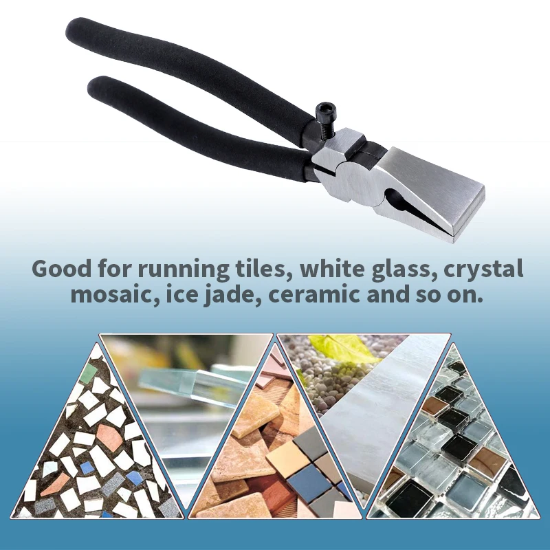 Glass Running Plier Adjustable Screw Heavy Duty Flat Nozzle Plier with Rubber Tips for Stained Glass Mosaics Breaking Tool