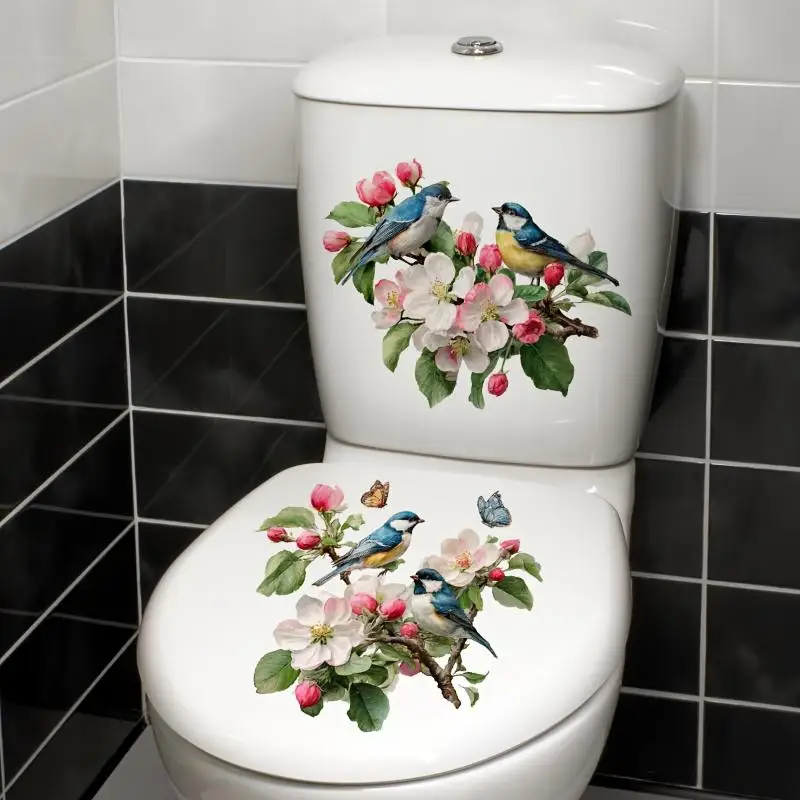 Waterproof Floral Toilet Sticker Self-Adhesive Removable Bathroom Wall Toilet Lid Decal for RV Camper Restroom