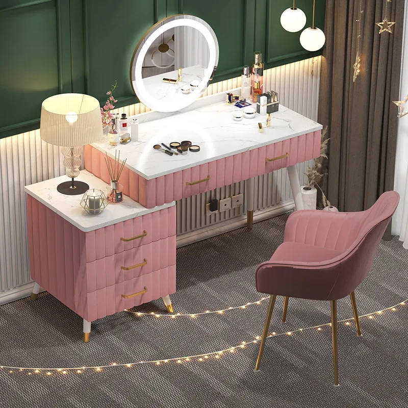 

Luxury Bedroom Vanity Table Makeup Mirror Drawers Desk Dressing Table Modern Coffee Women Vestidores Lounge Suite Furniture