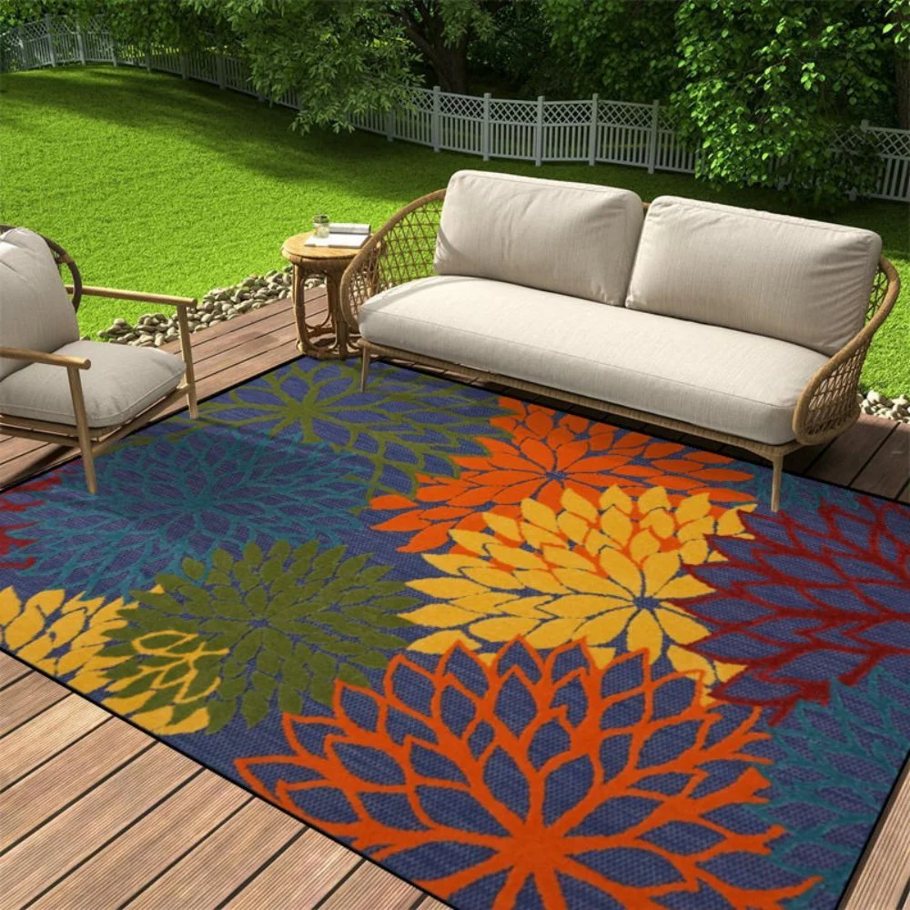 VIKAMA Fresh Flower Outdoor Rug Anti-Slip Floor Mat for Living Room and Bedroom Patio Caravan Picnic Rug Home Decoration