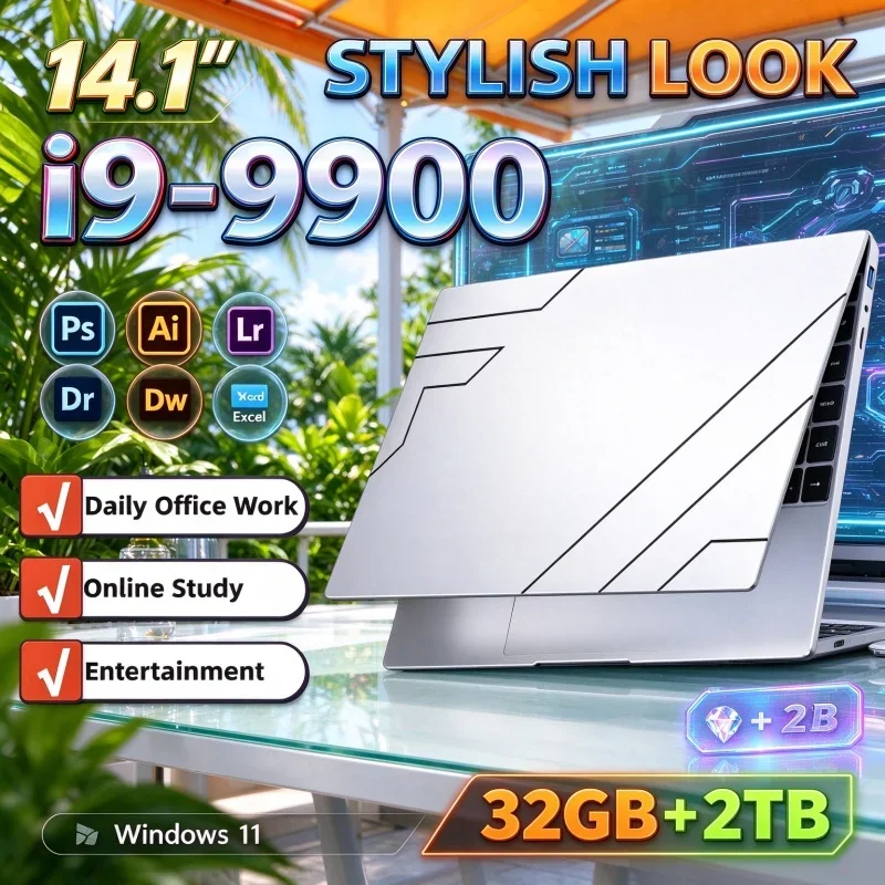 Laptop Intel I9 9900 Windows 11 14.1 Inch Pristine Notebook Computer Gamer 32GB RAM 2TB SSD PC Gaming Office
