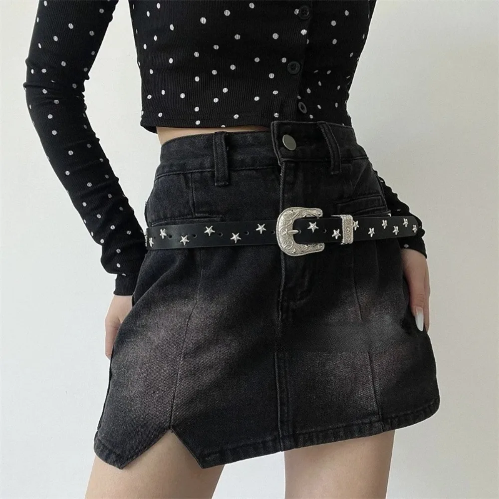 

Punk Star Rivet Waist Belt Punk Style Trouser Decoration Y2K Wide Belt American Style Skirt Accessories PU Leather Waistbands
