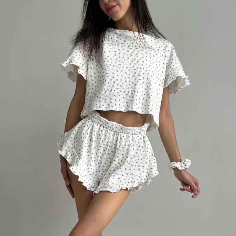 

Women's Casual Printed Set ort Sve round Ne ort Pants Spwear Two-Piece Set Couple's Comfortable Home Clothes