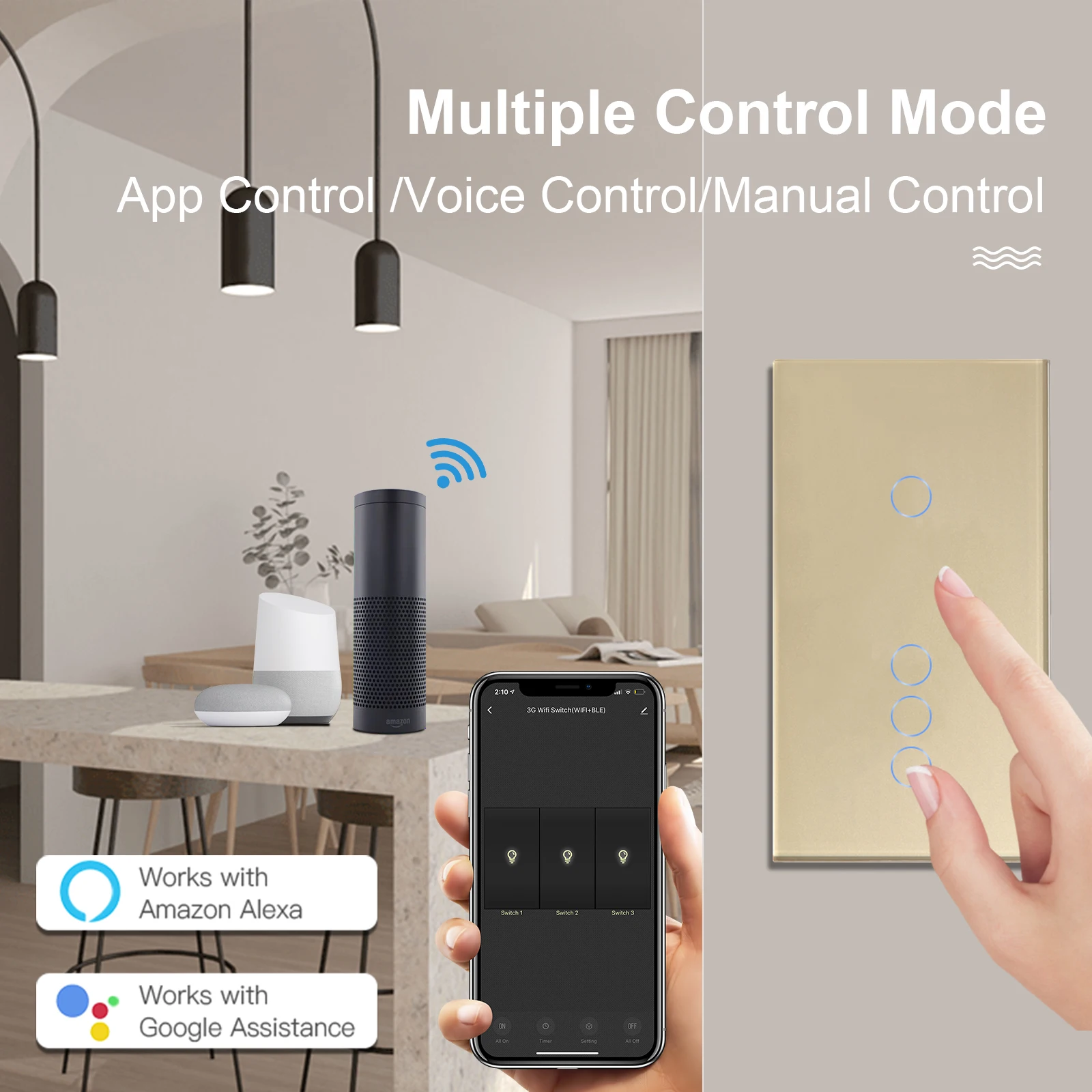 Imagem -04 - Bseed Wi-fi Controle de Luz Switces 3gang 3way Interruptor de Toque Inteligente 4gang Parede Painel Cristal Interruptor Inteligente Trabalho Tuya App