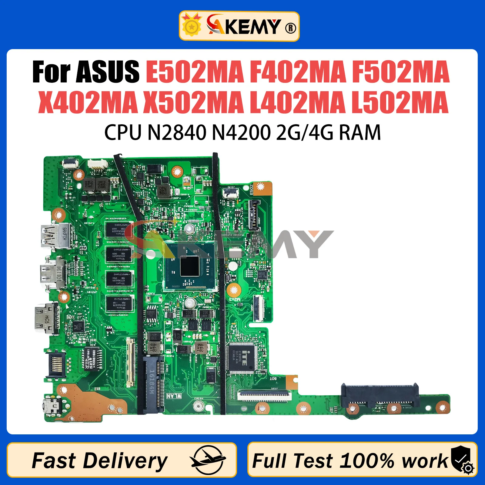 

AKEMY E502MA Mainboard For ASUS E402MA F402MA F502MA X402MA X502MA L402MA L502MA Laptop Motherboard N2840 N4200 2G/4G-RAM 0G-SSD