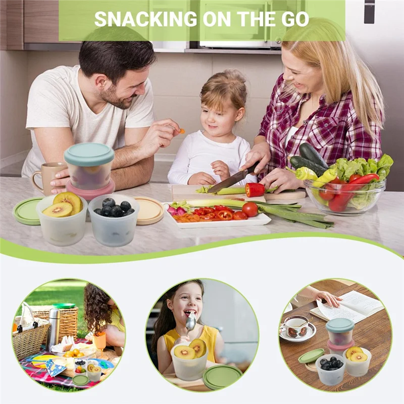 

ABGH-Bento Style 4 Pack Small Silicone Snack Containers With Lids, 4 Oz Reusable Food Storage Containers, Snack Pots For Lunch