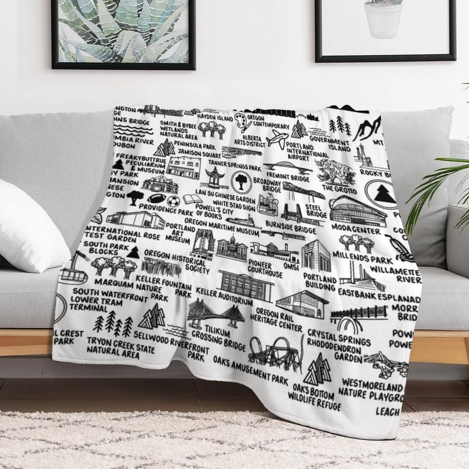 Portland Oregon Map Throw Blanket Tourist Soft Plush Plaid Nap Sofa Quilt Blankets