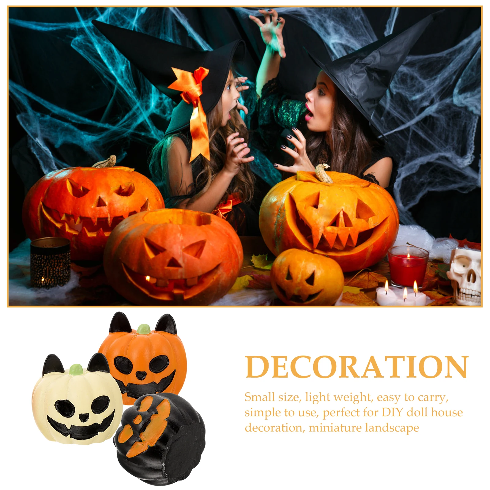 

3 Pcs Mini Resin Pumpkin Decorations Orange Black Beige Halloween Fish Tank Aquarium DIY Table Centerpiece Craft Accessories