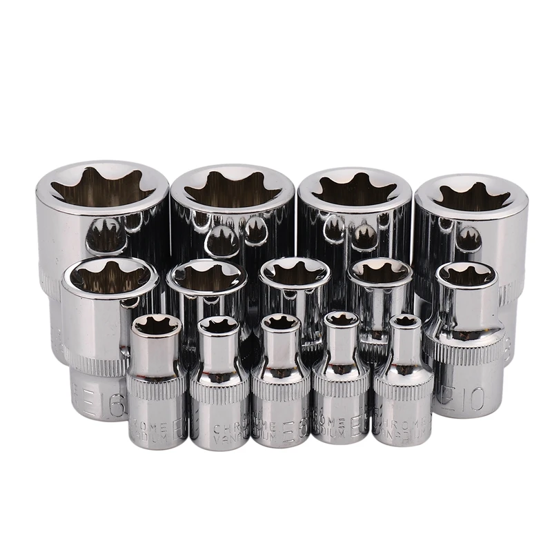 

14Pcs/Set E Torx Star Female Bit Socket Set 1/2Inch 3/8Inch 1/4Inch Drive E4 - E24 Repair Tool Hand Tool Set