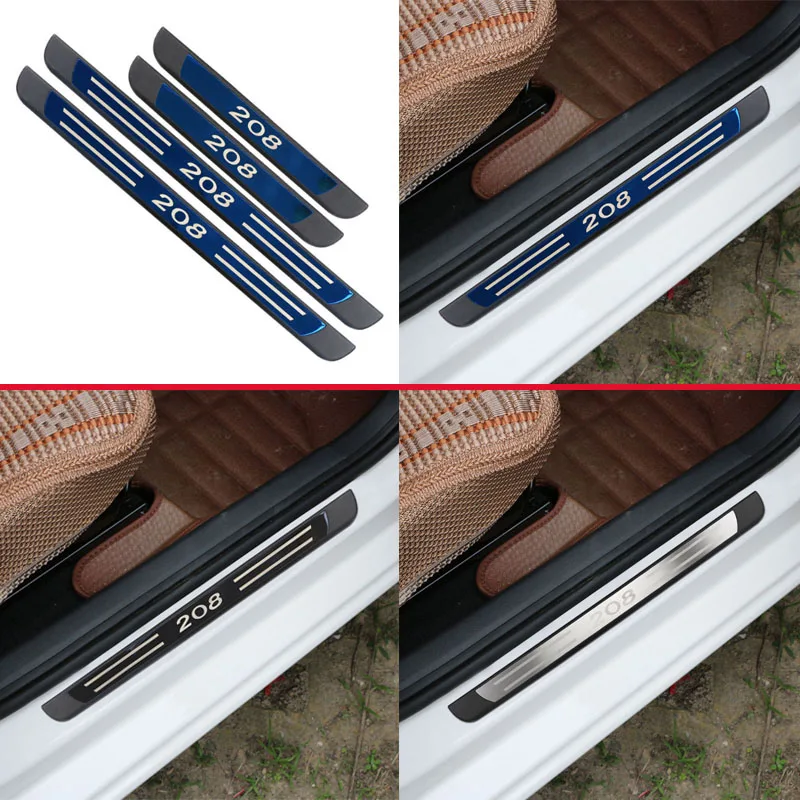 4Pcs/Set for Peugeot 208 2012 - 2020 Stainless Steel Car Door Sill Plate Auto Pedals Protector Cover  Accessories